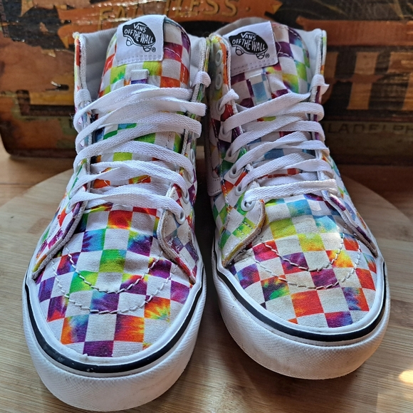 Vans Sneakers, Women Size 8, Unisex, Rainbow Checked High Tops, Skateboard Shoes - Picture 6 of 11